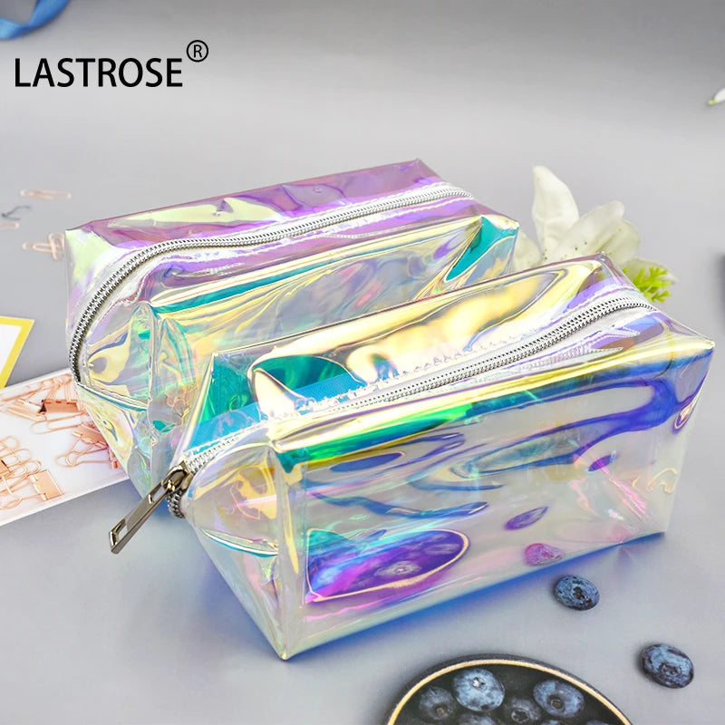 Hot Sale Elegant PVC Laser Holographic TPU Cosmetic Bag Gift Bag with Clear Makeup Bag and Transparent Zipper
