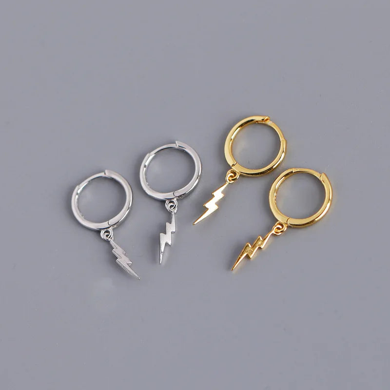 925 Sterling Silver Fine Hoop Earrings New Minimalist Micro Pave Zirconia Lightning Women's Fine Jewelry Earrings