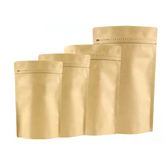Customizable Reusable Biodegradable Recyclable Empty Kraft Paper Bags Zipper Top Flat Bottom Pouch Coffee Sugar Jelly Cakes