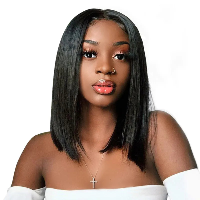 Fashion Design 10 Inch Peruvian Human Hair Lace Front Closure Short Bob Wig Wholesale Straight Human Hair Bob Peruvian Wigs