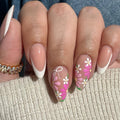 24 Pcs 3797 Petite Fresh Contrast Color Petals and Flowers Almond Shape Nails Press on Nails Artificial Fingernails