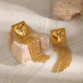 New Arrival Dainty Party Jewelry Stainless Steel 18K Gold Earring Glossy Square Heart With Bead Tassel Earrings