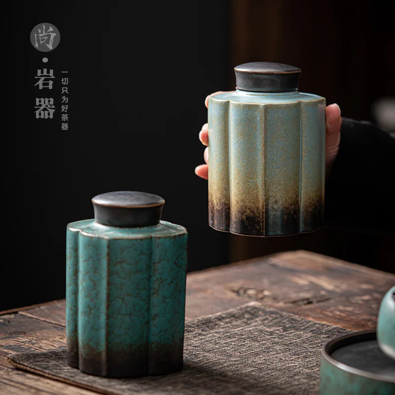 Ceramic Kiln Baked Tea Jar Seal Jar Small Household Tea Storage Tank Moisture-proof Pottery Pot Tea Container