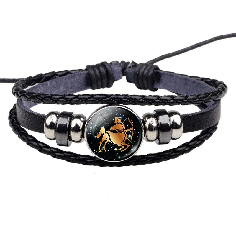 12 Zodiac Bracelet  knitting Handmade Charm Leather Bracelet ZU043