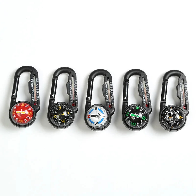 Outdoor Portable Key Chain Plastic Climbing Buckle Multifunction Compass with Thermometer