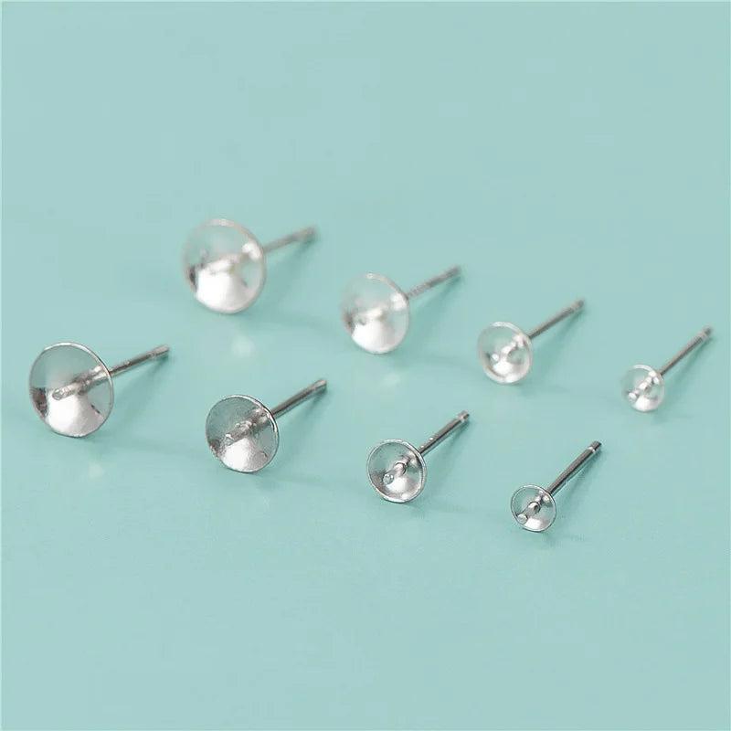 3mm 4mm 5mm 6mm 925 Sterling Silver Stud Pearl Earring Mounting for Ear Post Pearl Earrings Making Finding