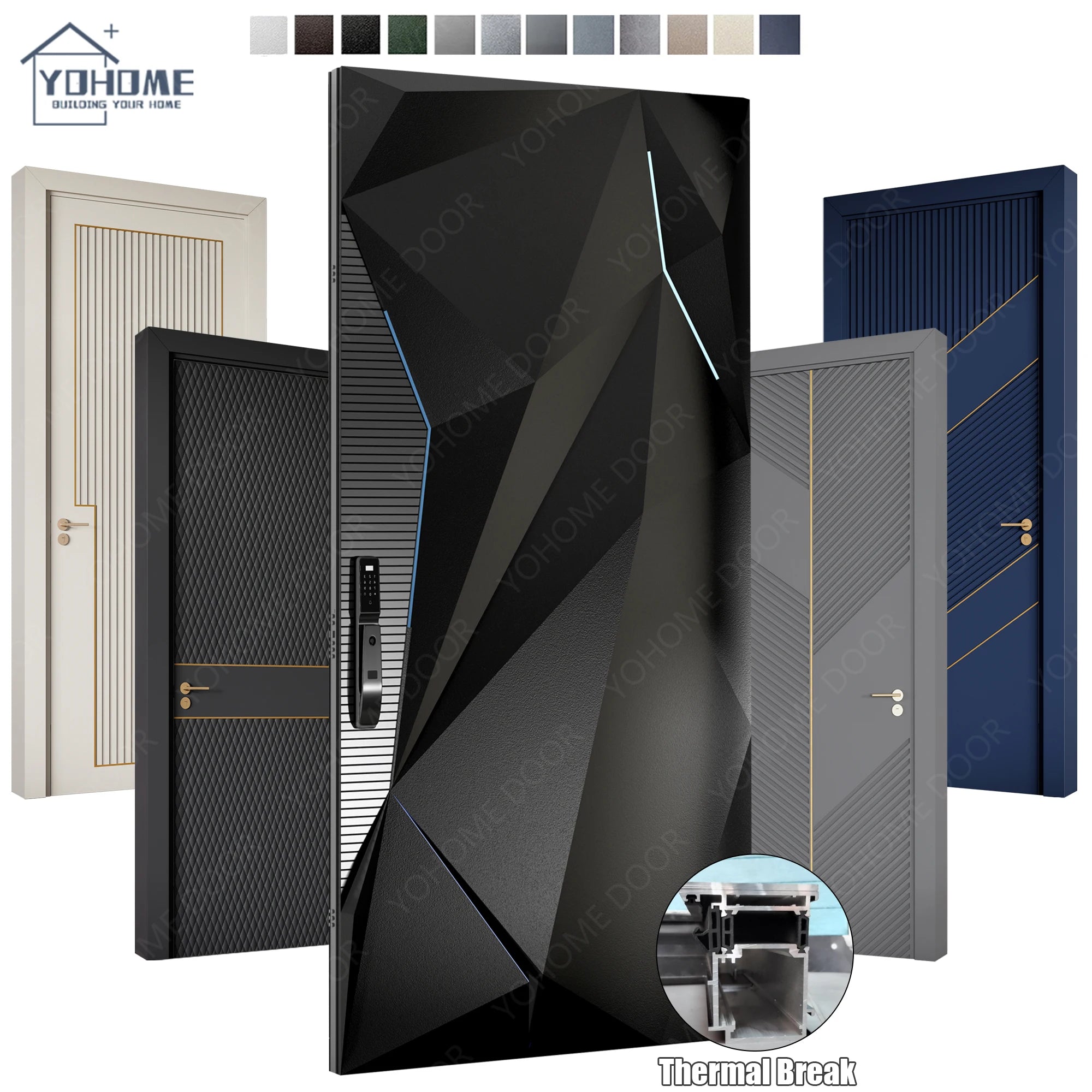 Saudi Arabia High-end Villa House Thermal Break Luxury Casted Aluminum Entrance Doors Modern Aluminum Security Pivot Doors