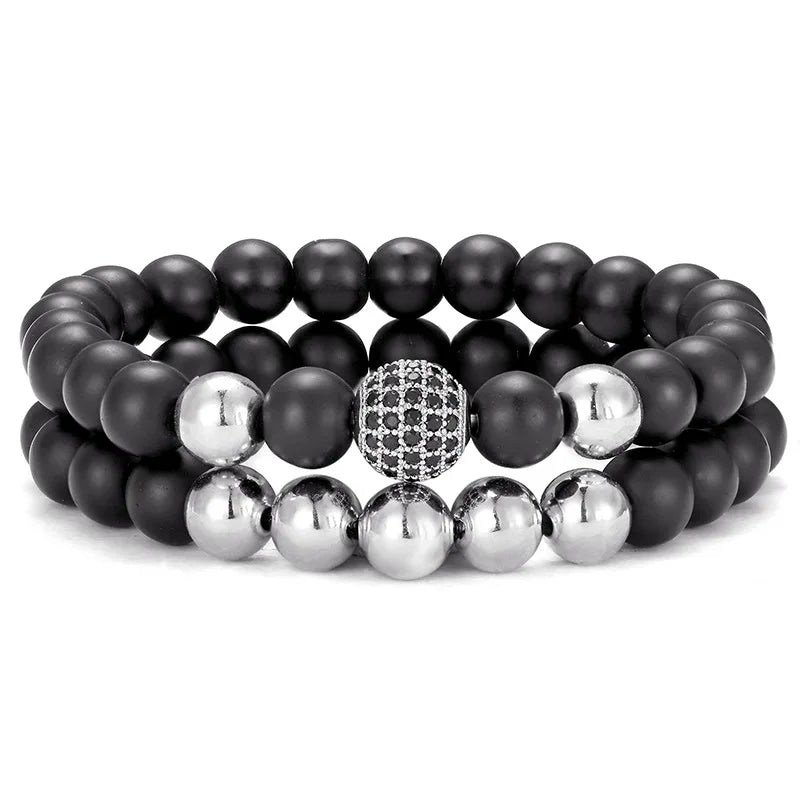 Gold Plated Micro Pave CZ Diamond Round Ball Stone Bead Trendy DIY Spacer Bracelet Set for Men for Wedding Anniversary Gifts