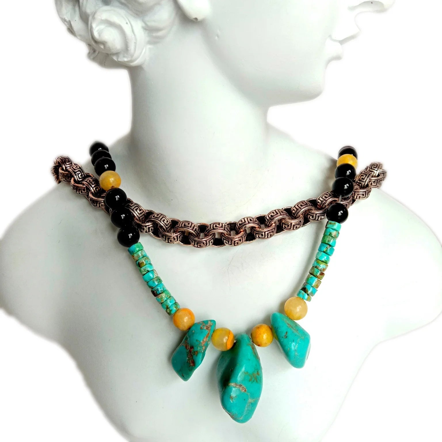 Wonderful Design Multi-Color Multi-Gemstone Sterling Silver Beaded Necklace Turquoise Nugget Bumblebee Black Onyx Wedding Gift