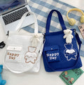 YIMYIK Factory Korean Women Shoulder Bag Blue Letter Canvas Tote Bag with Adjustable Strap