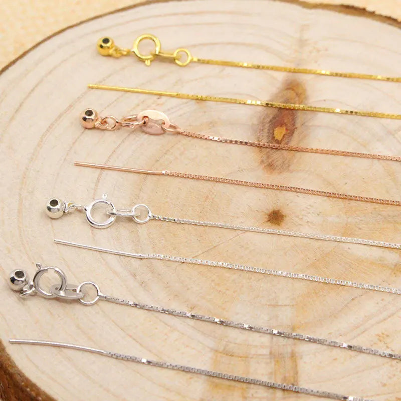 Pure Sterling Silver Box Chain Necklace with Rose Gold Rhodium S925 DIY Jewelry Accessories Crystal Necklaces