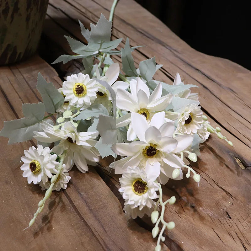 Real Touch 3-Head Dahlia Flower Artificial Silk Ornament for Home and Wedding Decor or Graduation Celebration
