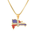 18K Gold Crystal Dominican Flag Charm Link Chain Necklace with Rhinestone Manufacturer Zircon Dominican Map Pendant Necklace