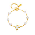 Nabest Women 18K Gold Plated Shell Charm Butterfly Bracelets Jewelry Tarnish Free Stainless Steel Pearl Beads Bracelet
