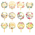 RTS Various Birthday Party Anniversary Cake Decorations Gold Flower Acrylic Happy Birthday Cake Toppers