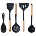 Manjia Wooden Handle Non-stick Silicone Kitchen Utensils Cooking Utensil Tabletop Silicone Ladle Turner Rice Spoon Soup Spoon