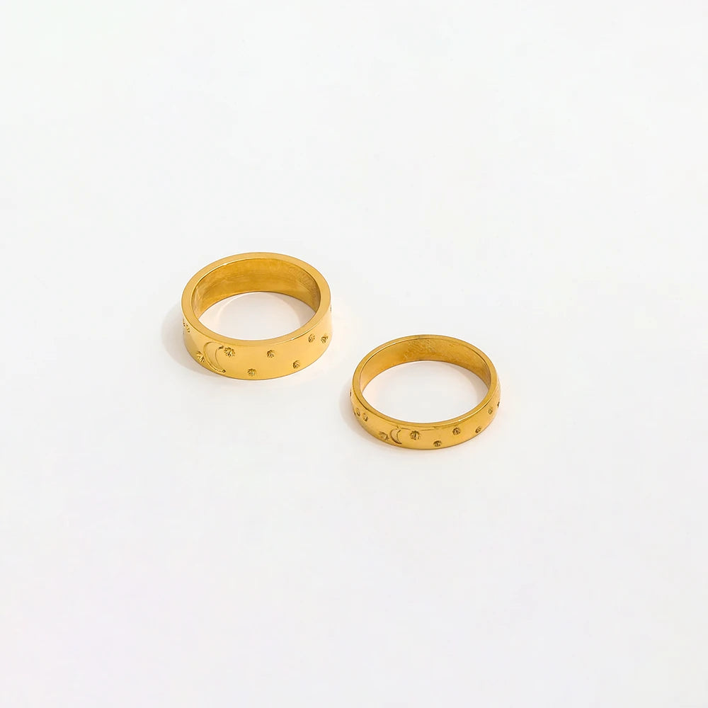 Joolim Jewelry Wholesale 18K Gold Plated Star Glow Stainless Steel Rings for Women Engrave Rings