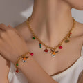 Fashion Cartoon Drip Oil Elk Sock Pendant Bracelet and Necklace Set Lovely Unique Earrings Sets Wholesale Lady Christmas Jewelry