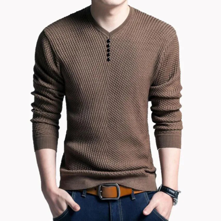 Brand Sweater Men Casual Button V-Neck Pullover Shirt Spring Autumn Slim Fit Long Sleeve Knitted Soft Cotton Sweaters