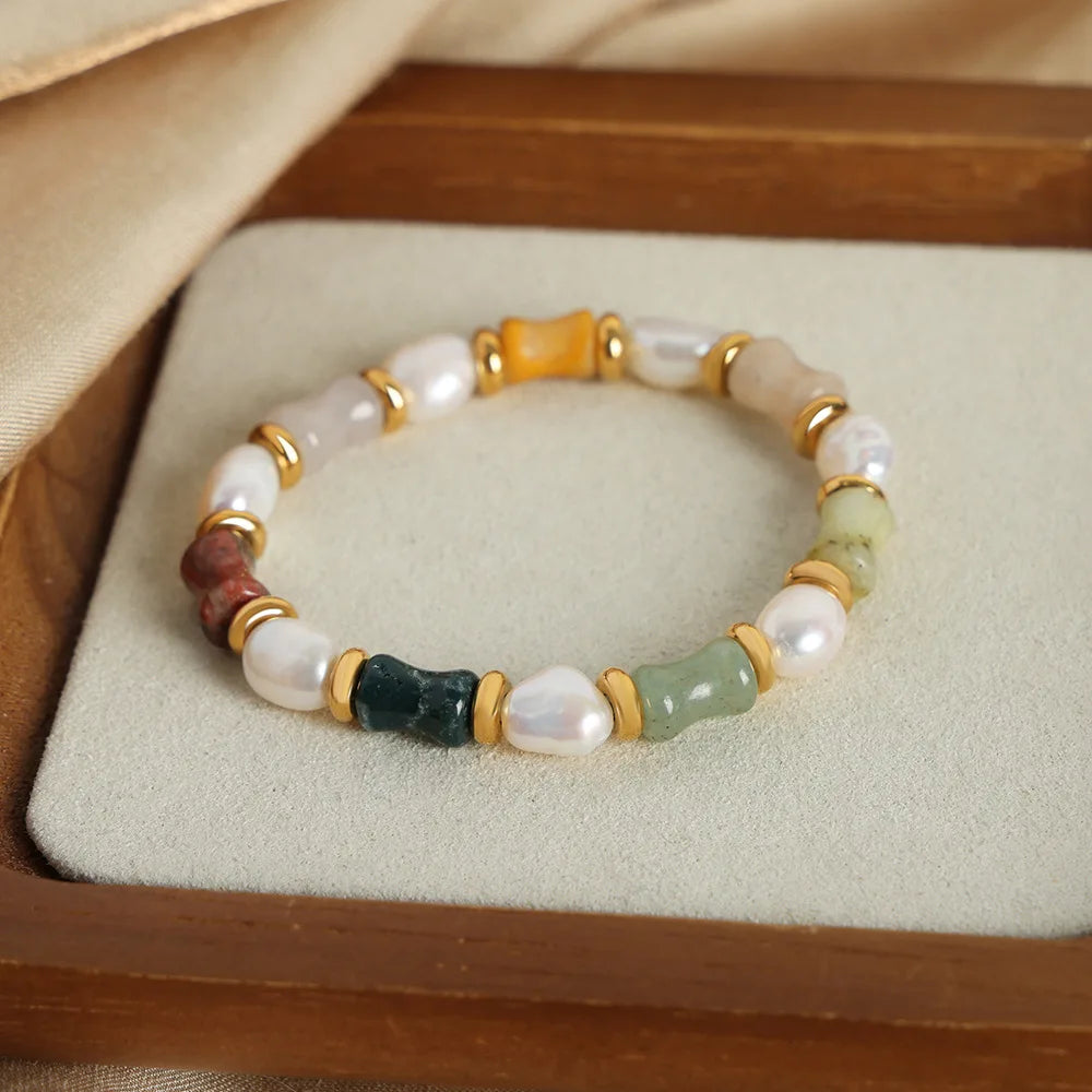 2025 Fashion Hot Sale Stone Beads Bracelets Jewelry Colorful Natural Stone Beads Freshwater Pearl Bracelets Women