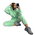 In Stock Women's Fitness Tracksuit Set Casual Crop Top Hoodie & Sweatpants Sportswear Warm Long Sleeve Gym Sets Workout Sets OEM