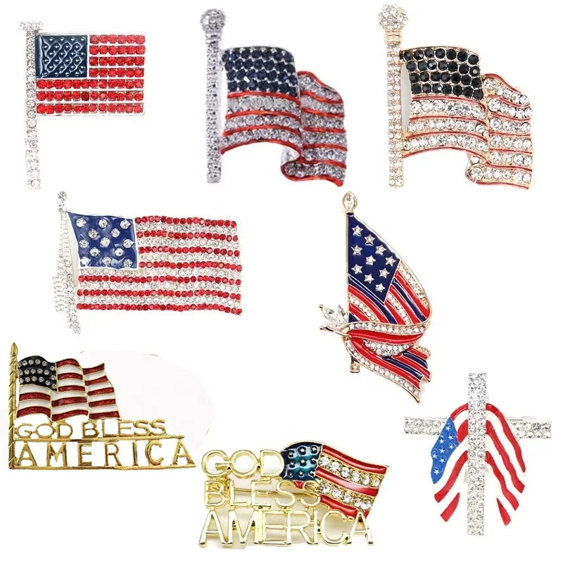 Fashion Jewelry Brooches Rhinestone USA American Flag Pendant Brooch for 4th of July Patriotic Independence Day Accessories