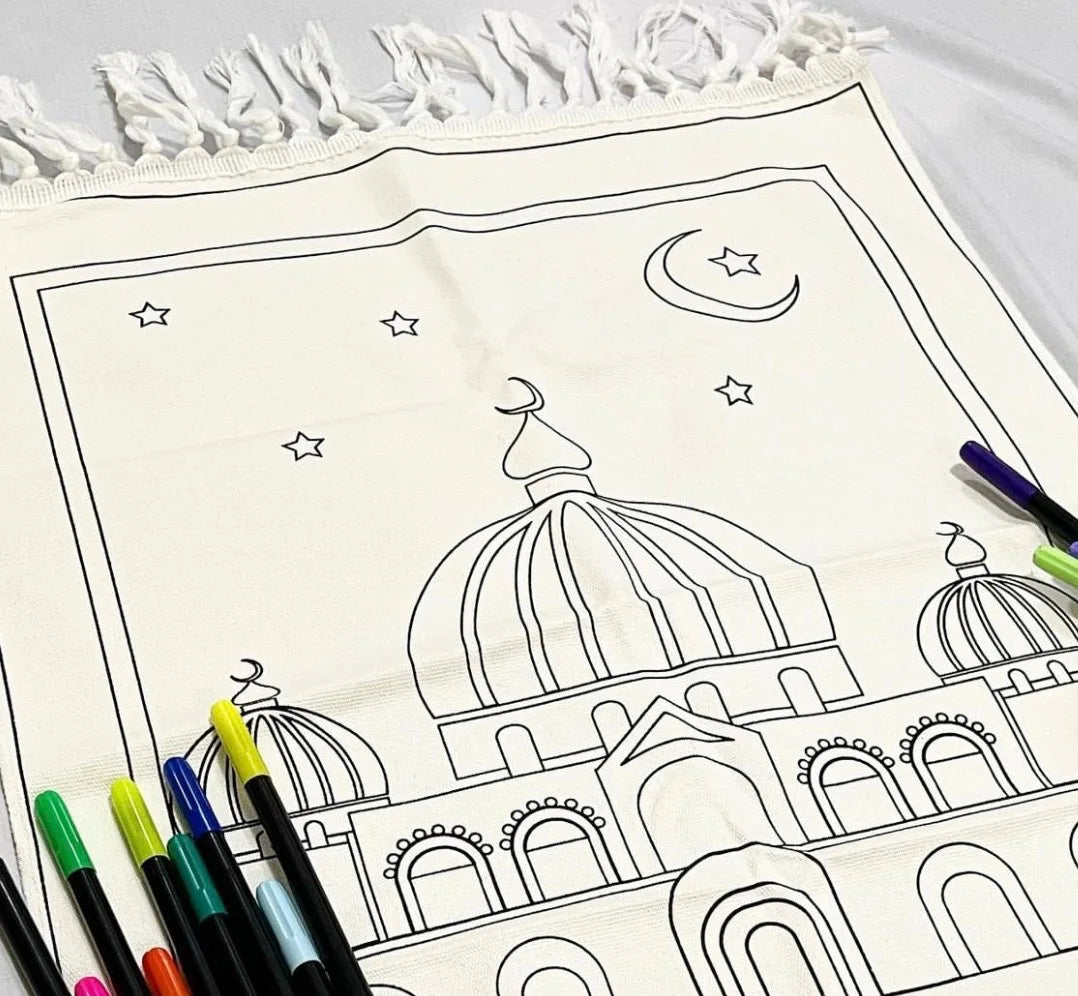 Children's Washable Polyester Prayer Mat with Crayons & Gift Box-Home Use Drawing & Coloring Gift Set