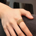 Chris April Water Proof 316L Stainless Steel PVD Gold Plated Minimalist Double Chain Wide Hollow Out Ring