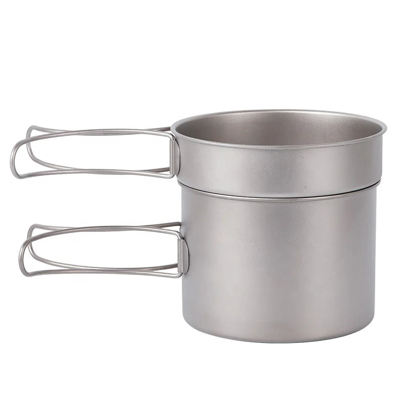 Ultralight Titanium Pot Frying Pan Big Capacity Multipurpose Cookware Set with Folding Handle Outdoor Camping Picnic Tableware