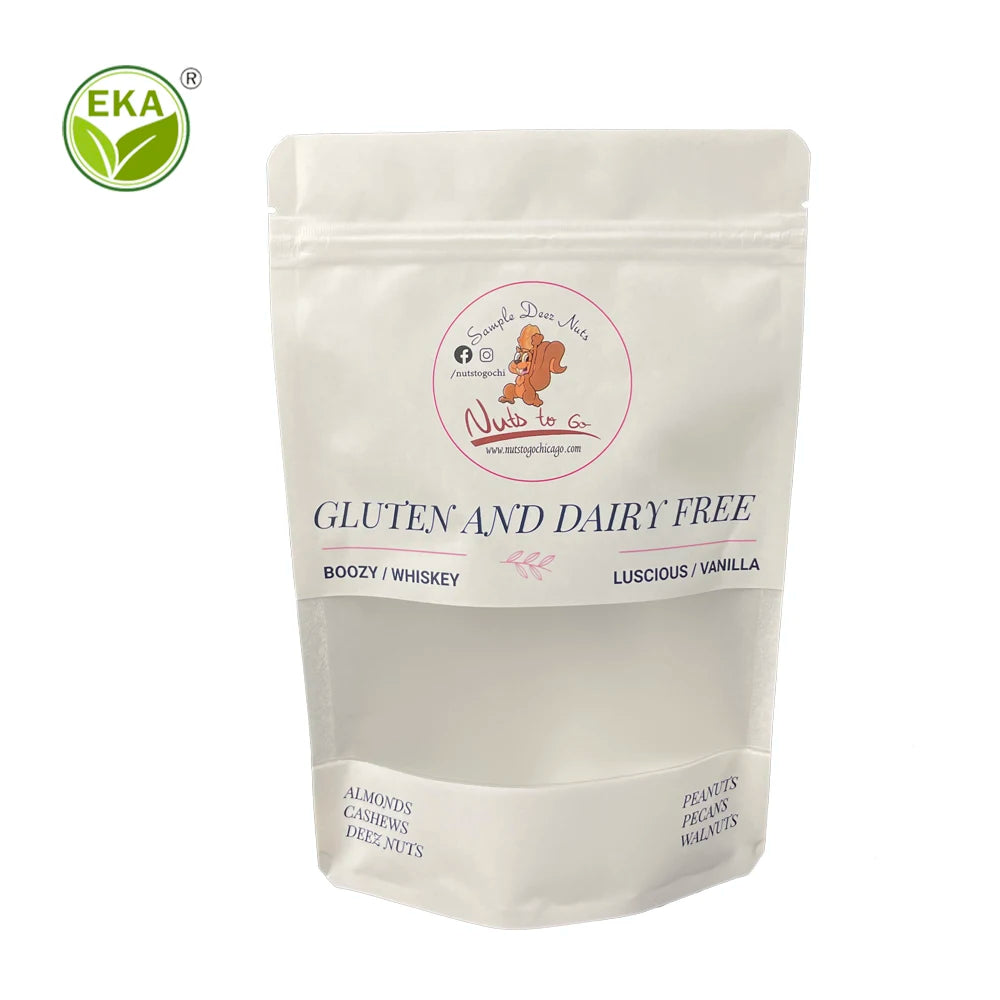 Biodegradable Sealable Plastic Candy Nuts and Dried Fruit Bread Window Stand up Food Virgin Kraft White Paper Bag