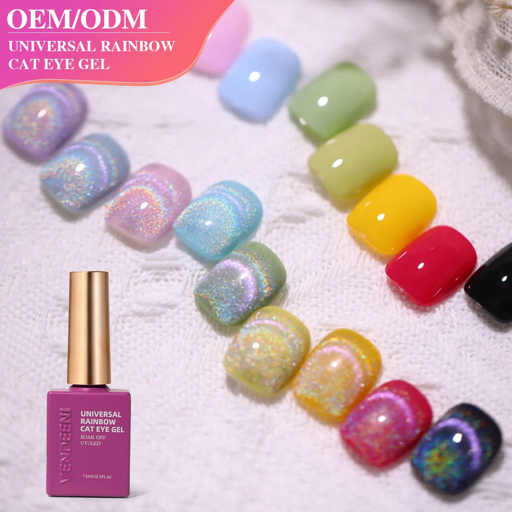 Vendeeni 9D Cat Eye Gel Nail Art Powder Magnetic Holography Color Shifting Laser Rainbow Pigment Cat's Eye Gel Nail Polish