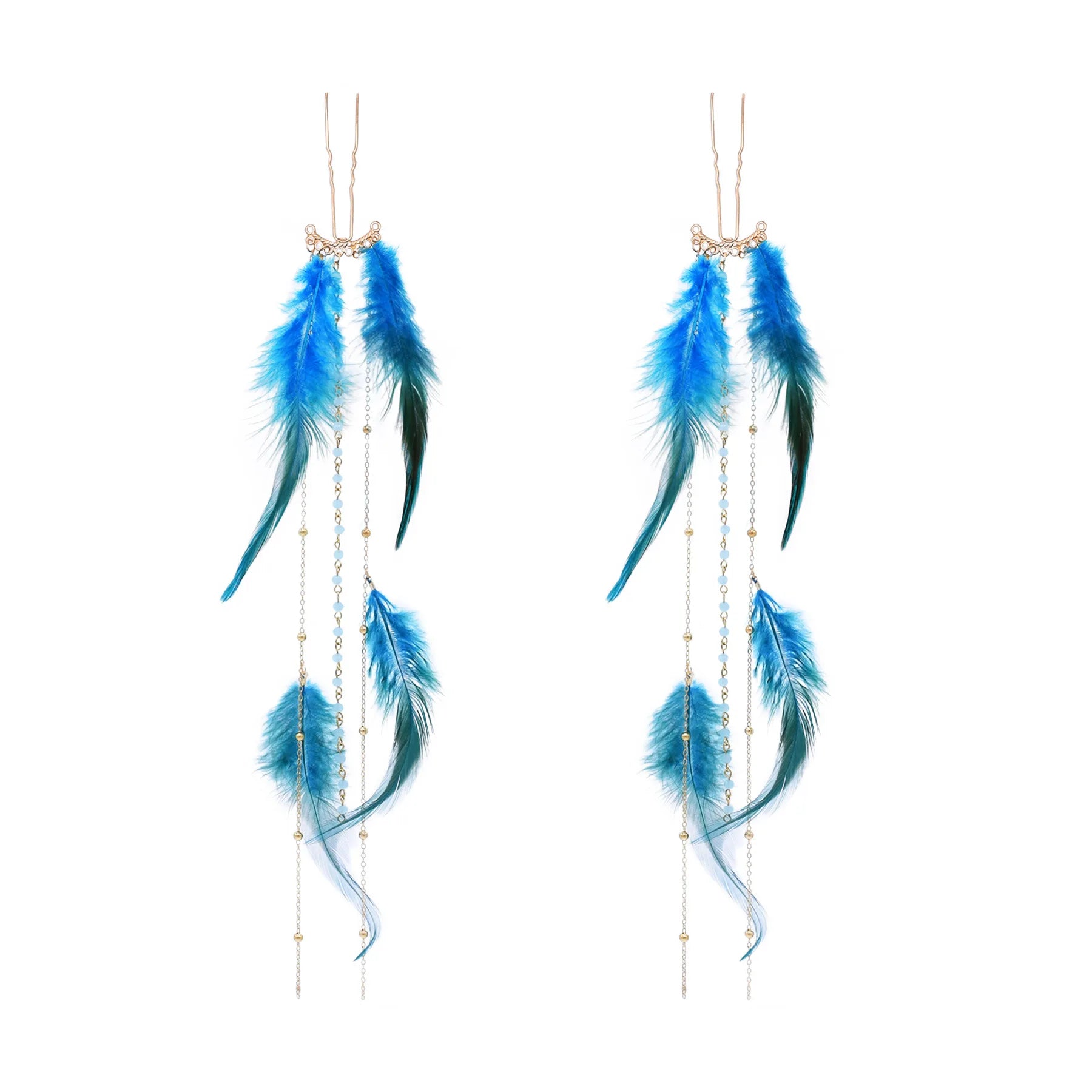 Blue Feather Hair Pins Hairstick Accessories - Elegant Hairpin for Women Girls Cosplay Party Jewelry