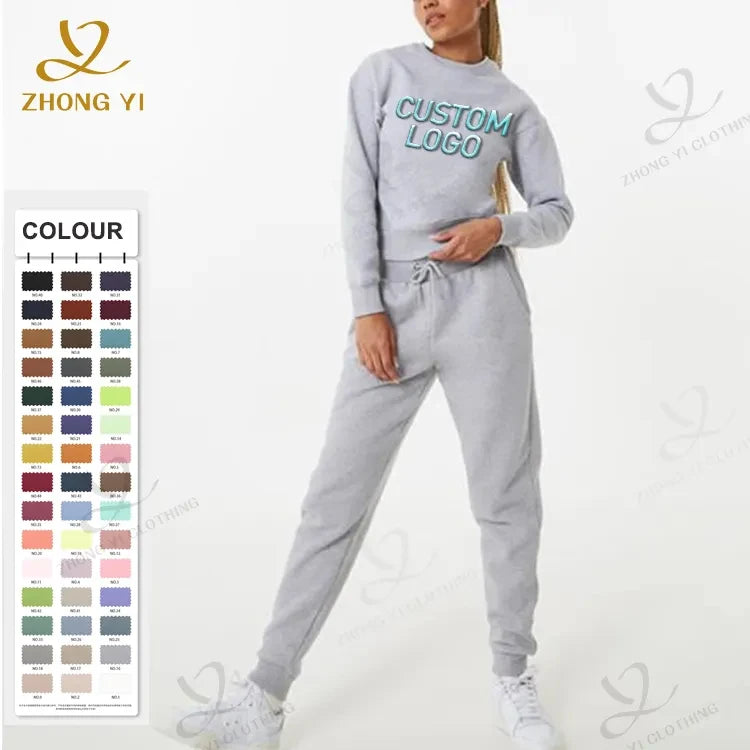 Clothing Manufacturers Custom OEM 300-500G Cotton Fabric Crewneck Sweatshirt Oversized Women Casual Sweatshirt Set
