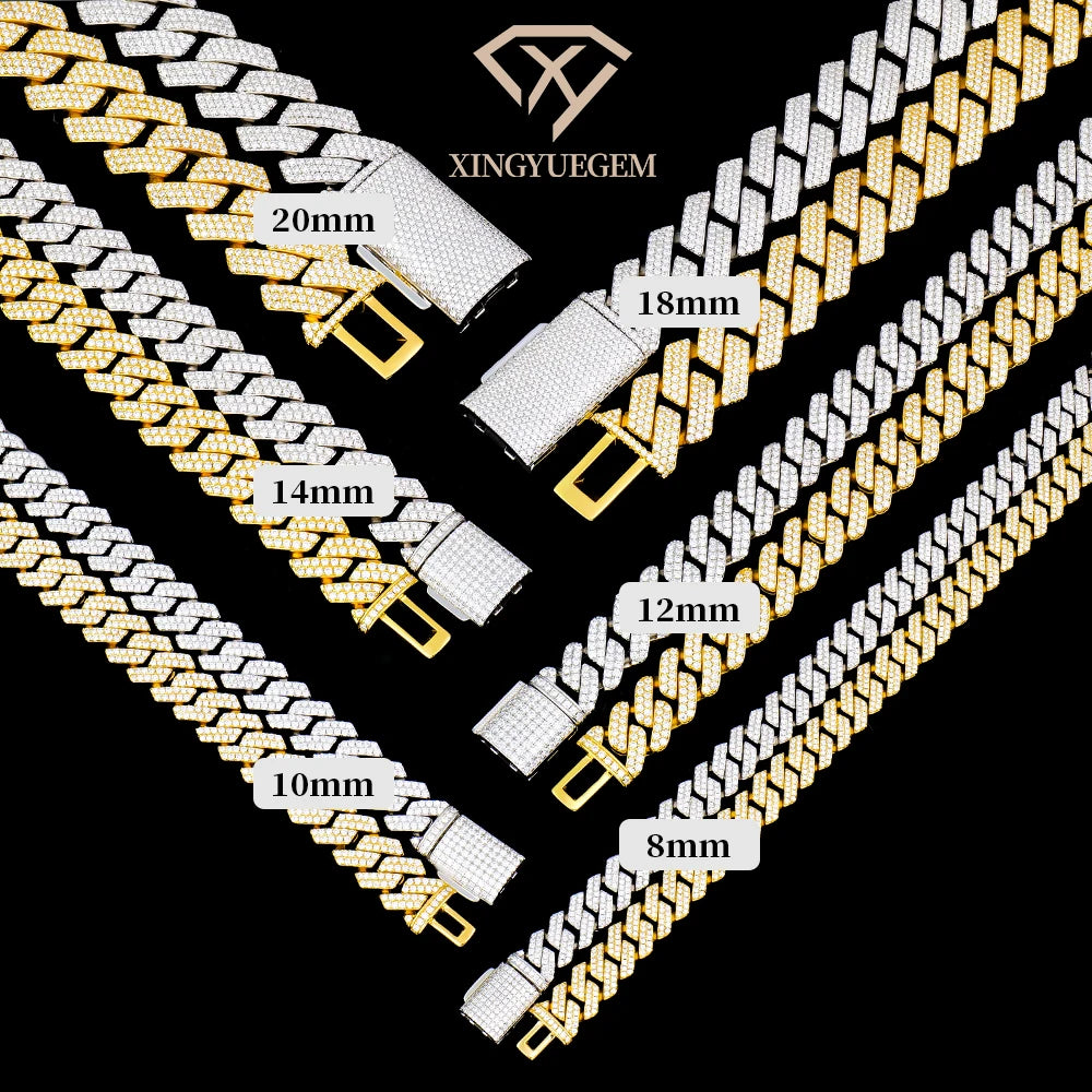 Serling Silver 925 Jewelry  8 10 12 1418 20 mm Necklace Iced Out Mossanite Moissanite Diamond Miami Cuban Link Chain for Men