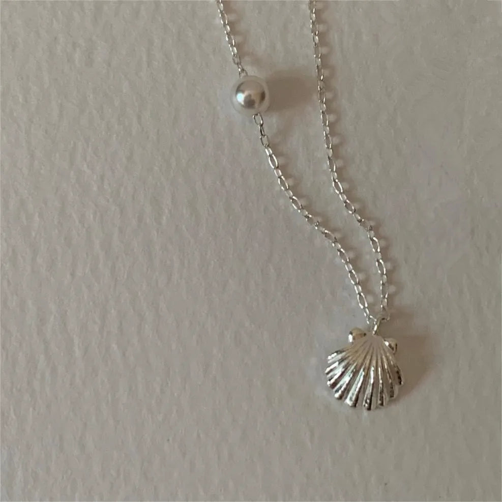 Fashion Jewelry Summer Beach Necklace 925 Sterling Silver Shell Pearl Pendant Necklace Gold Plated Necklaces for Women