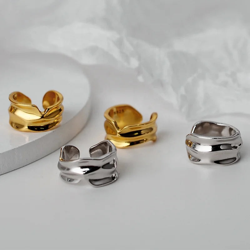 ICEBELA S925 Sterling Silver Geometric Shape Ear Cuff Earring 18k Gold Plated Non Pierced Clip Earring Ear Cuff