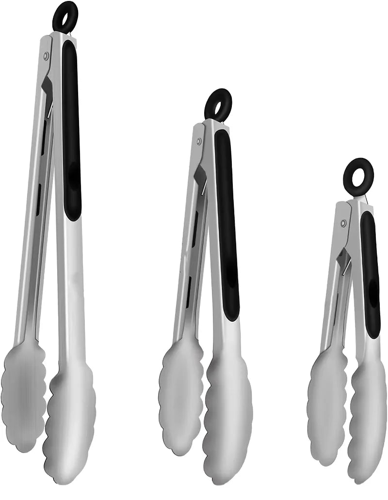 Hot-Selling Custom Silicone Food Tong Set Durable Stainless Steel Non-Slip Kitchen Tongs for Cooking Salad Grill Pans Utensils