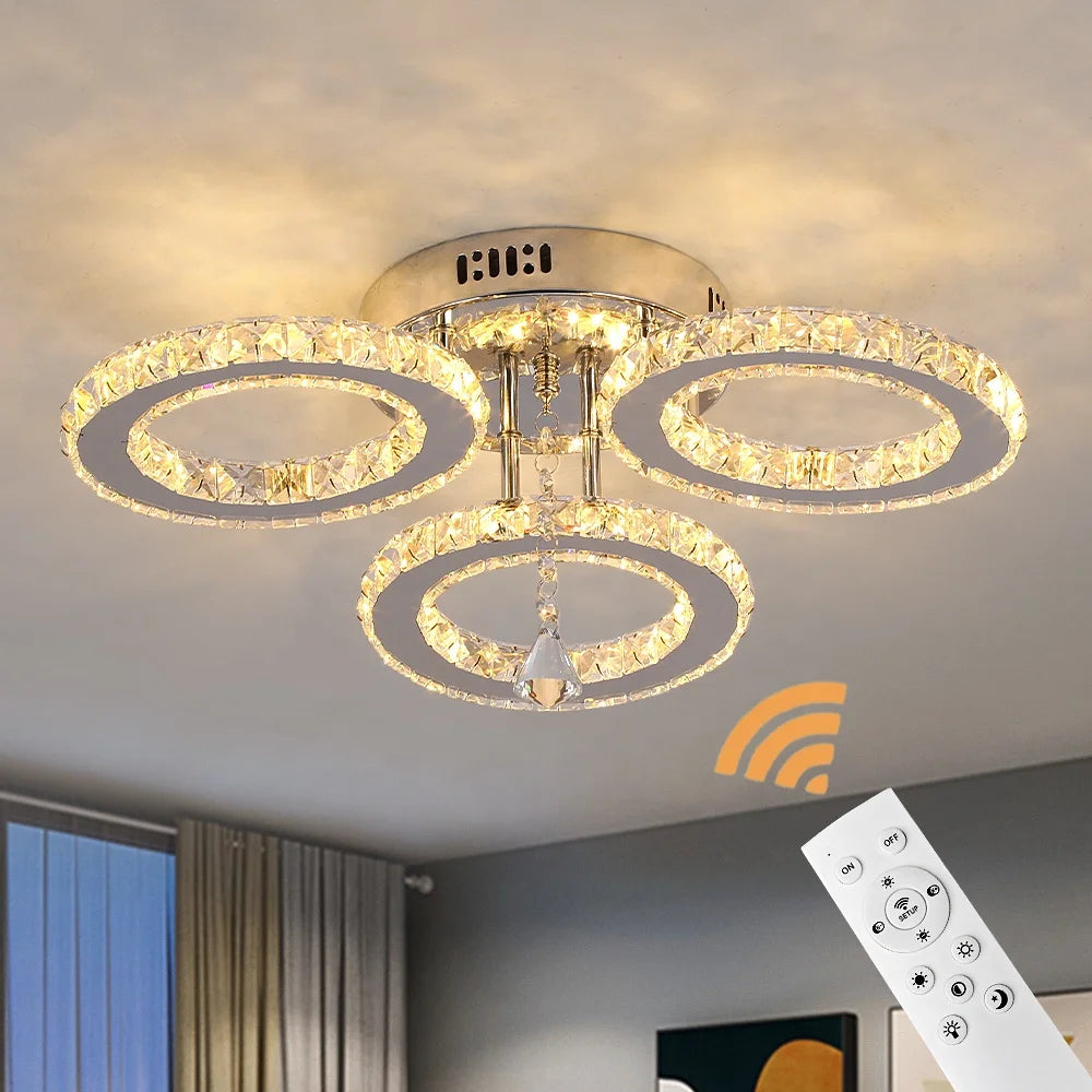 New Design 3 Ring LED Ceiling Light 27W K9 Crystal Lustr Lamp for Living Room