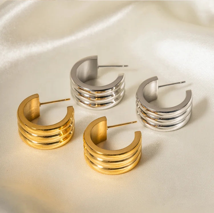 Vintage Layered CC Hoops 18K PVD Gold Plated Hoop Earring Geometric Stainless Steel Circle Minimal Hoop Earrings