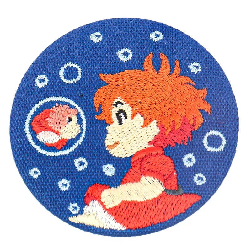 Custom Embroidered Goldfish Cartoon Anime Badge Round Fabric Pin Badge with Lace Decoration Japanese Style