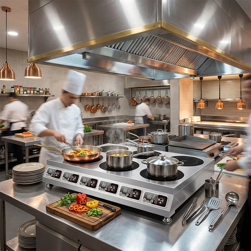 In-Smart WM-05 Commercial Kitchen Equipment 220V Electric Induction Cooker 6 Burner Plug-And-Play Stainless Steel 3500W Wide