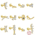 Gaby New Arrive Internal Thread Ear Piercing Jewelry Bling Zircon S925 Silver Cartilage Earring  Body Wholesale Piercing Jewelry