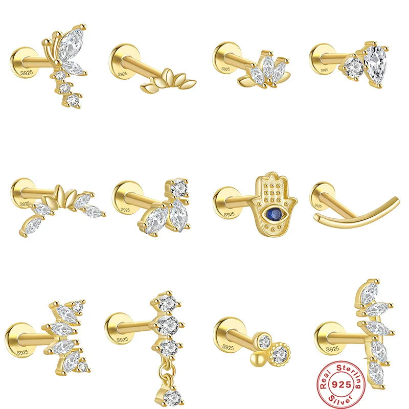 Gaby New Arrive Internal Thread Ear Piercing Jewelry Bling Zircon S925 Silver Cartilage Earring  Body Wholesale Piercing Jewelry