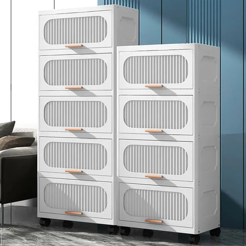 Sesame Flip Cover Plastic Organizer Bin Stackable Design Multifunctional Storage Box Five Layers Storage Cabinet With Wheels