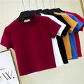 RNSHANGER Semi-high Neck Women's Short T Shirts Casual Solid Color Custom Logo Tight Crop Tops T-shirts for Women