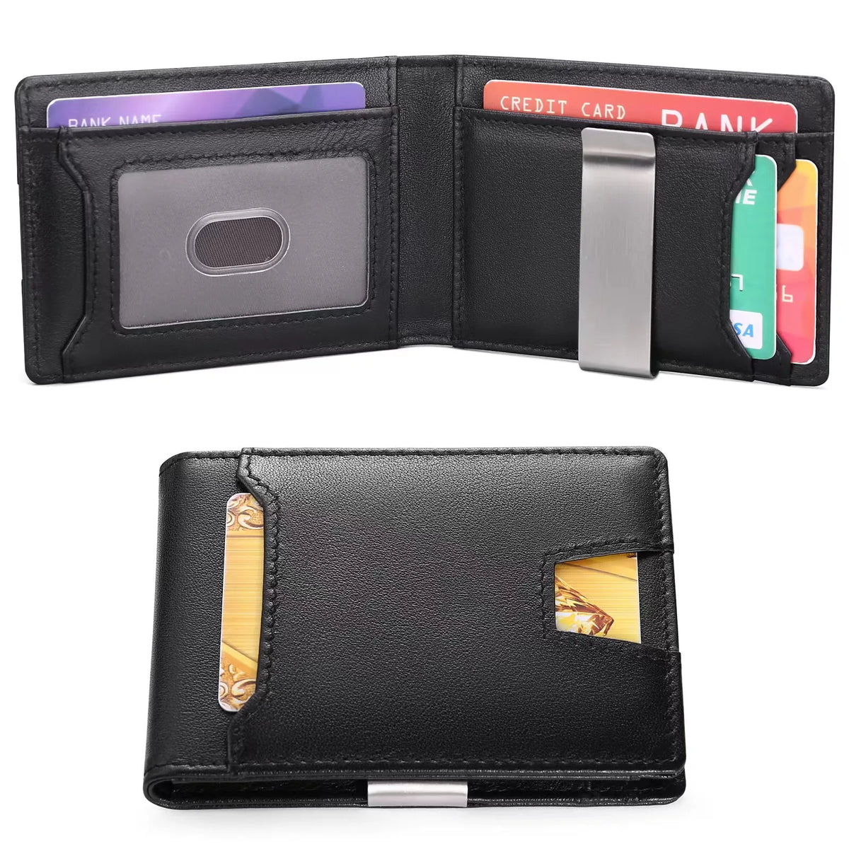 Custom Large Capacity Mens Slim Leather Money Clip Cardholder Wallet with Money Clip