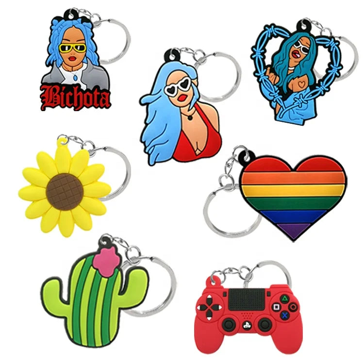 In Stock Cartoon 2D 3D Silicone Soft PVC Keychain Keyring Sport Rubber Key Chains for Sale