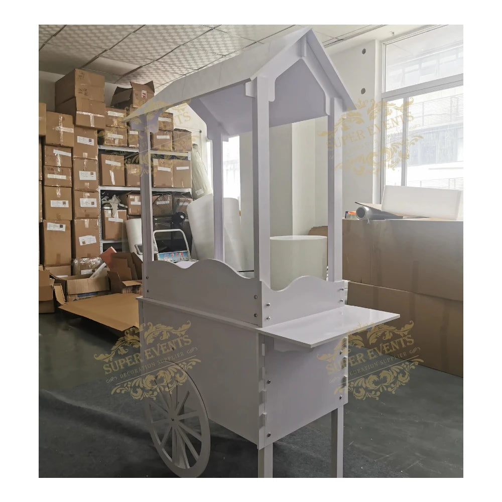 2024 Hot Sale Modern White PVC Wedding Cart Flower and Candy Cart Flower Candy Carts With Wheels for Wedding Decoration