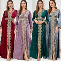 Women's High Quality Lady Long Sleeves Muslim Ethnic Silk Satin Slit in the Front Dress