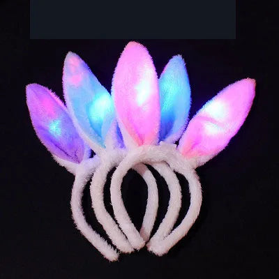 Christmas Party LED Rabbit Headband Toy Plush Flashing Headband Rabbit Ear Headband